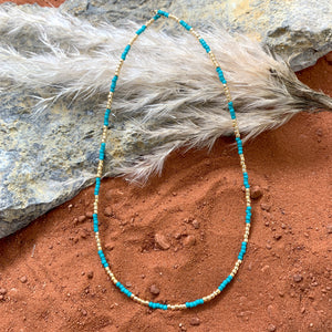 Turquoise + Brilliant Gold Beaded Necklace