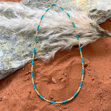 Load image into Gallery viewer, Turquoise + Brilliant Gold Beaded Necklace