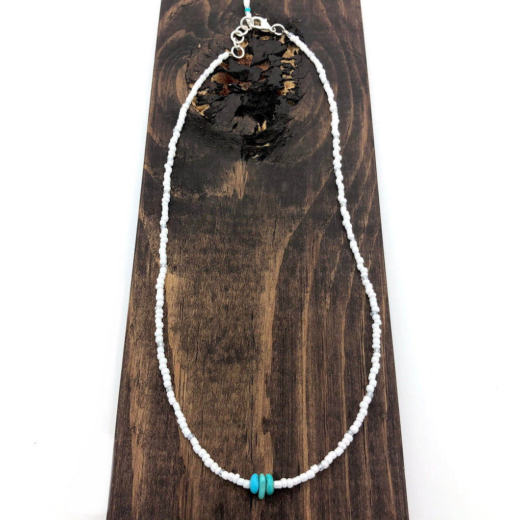 White & Turquoise Beaded Necklace