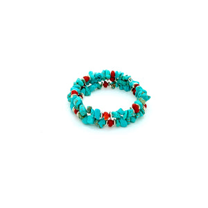 Turquoise and Coral Wrap Around Bracelet