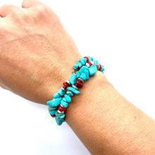 Load image into Gallery viewer, Turquoise and Coral Wrap Around Bracelet