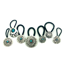 Load image into Gallery viewer, Small Turquoise Flower Concho Hair Tie
