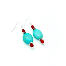 Load image into Gallery viewer, Turquoise and Coral Earrings
