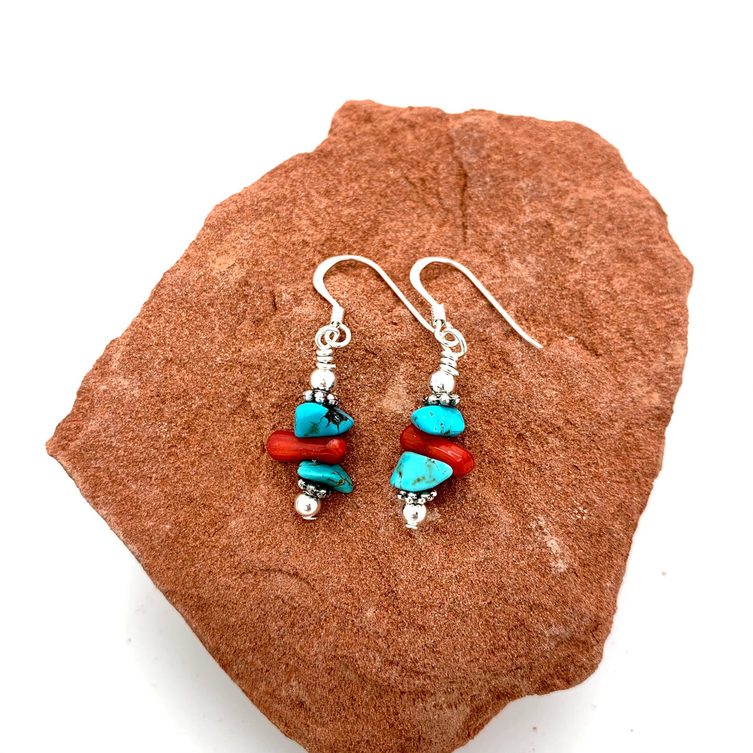 Dainty Turquoise & Coral Earrings