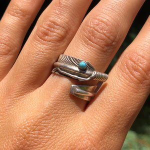 Dainty Turquoise Feather Ring