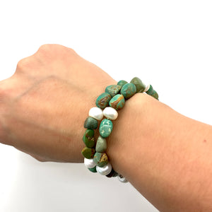 Nevada Turquoise and Pearl Wrap Around Bracelet