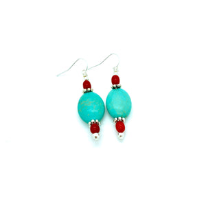 Turquoise and Coral Earrings
