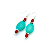 Load image into Gallery viewer, Turquoise and Coral Earrings